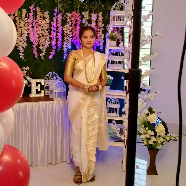 Navari on wedding in white nauvari saree